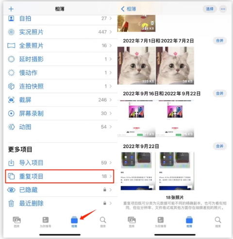 成安苹果手机维修分享iOS 16 中相册重复项目功能使用方法 